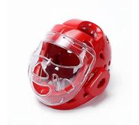Amagogo Casque de Taekwondo Protège Tête Transparent Protection du Visage Oreilles Protégées Doubles Couche Amorti des Impacts Circulation d'air Bon Maintien, Red, XS