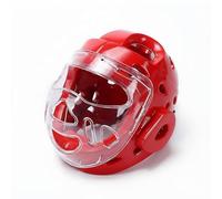 Amagogo Casque de Taekwondo Protège Tête Transparent Protection du Visage Oreilles Protégées Doubles Couche Amorti des Impacts Circulation d'air Bon Maintien, Red, L