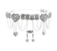 Amagogo Ceinture de Danse Orientale avec Perles et Franges, Argent