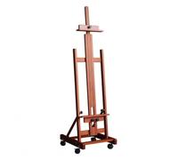 Amagogo Chevalet Pliant en Bois avec Système de Réglage d'Angle et Hauteur Plateau Antidérapant Roues Pivotantes Support Fiable pour Toiles Conçu pour Espace, Noyer Rouge, Petit