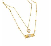 Amagogo Collier Pendentif Lettre Mom Collier Médaillon Collier Ras Du Cou Collier Superposé en Acier Titane avec Fini Doré et Pendentif Cœur Double Couche, Double Couche