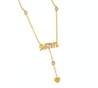 Amagogo Collier Pendentif Lettre Mom Collier Médaillon Collier Ras Du Cou Collier Superposé en Acier Titane avec Fini Doré et Pendentif Cœur Double Couche, Simple Couche Avec Pompon