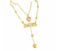 Amagogo Collier Pendentif Lettre Mom Collier Médaillon Collier Ras Du Cou Collier Superposé en Acier Titane avec Fini Doré et Pendentif Cœur Double Couche, Double Couche Avec Pompon