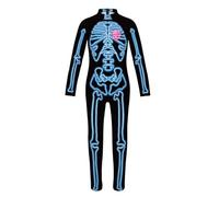 Amagogo Costume Enfant Lumineux Jumpsuit Squelette Crâne Motif Phosphorescent Polyester Spandex Adapté pour Spectacle Déguisement Fête Halloween Événement Scolaire, Noir Et Bleu, L