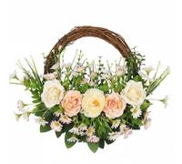 Amagogo Couronne de Porte Saisonnière Décoration Murale Couronne Florale Guirlande de Porte Panier Floral en Roses en Soie sur Base en Sarments Adaptée aux Mariages Pâques Décoration de Couloir