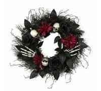Amagogo Couronne Vigne Simulée Couronne d'Entrée Couronne Murale Couronne Décorative Texture Branche Noire avec Crâne Fleurs Sombres Détails Squelettes