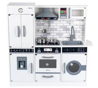 Amagogo Cuisine Jeu en Bois pour Enfants avec Four Avant et Plaque Simulée pour Développer Les Compétences Sociales et la , Blanc , Cuisine De Luxe Intégrée Blanche