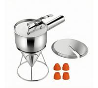 Amagogo Distributeur de Pâte avec Support Entonnoir Verseur Inox Poli et Cône Anti-goutte 4 Buses Silicone pour Mélanges Épais, 1200ml, Poignée Amovible 1200ml + 4 Embouts En Silicone + Couvercle