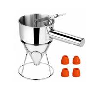 Amagogo Distributeur de Pâte avec Support Entonnoir Verseur Inox Poli et Cône Anti-goutte 4 Buses Silicone pour Mélanges Épais, 600ml, Poignée Amovible 600ml + 4 Embouts En Silicone
