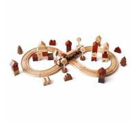 Amagogo Enfants Blocs de Construction Rail Bois - Circuit Bouclé Modulable Locomotive et Arbres Stylisés Détails Imprimés Fenêtres et Toits Exploration