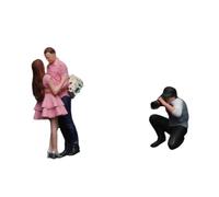 Amagogo Ensemble de figurines de personnes à l'échelle 1/64 Figurines de diorama Collection de résine Figurines de photographe de couple pour scène miniature, Ensemble Couple Rose
