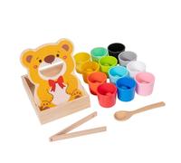 Amagogo Jouet d'alimentation en Bois avec cuillère, Ensemble de Jeu d'imitation, Jeu d'association de Couleurs, de Nourriture pour Enfants, Cadeau, 8 Tasses de Couleurs Différentes