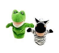 Amagogo Lot de 2 marionnettes à Main en Peluche représentant des Animaux avec Une Bouche articulée, idéales pour raconter, Les Jeux de rôle et, Grenouille Zèbre