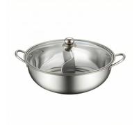 Amagogo Marmite Yin Yang à Deux Compartiments Marmite à Fondue Casserole Marmite à Hot Pot Cocotte en Acier Inoxydable Épaissie avec Louche et Écumoire Double, 32cm, Avec Couvercle Transparent