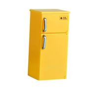 Amagogo Mini réfrigérateur pour maison de poupée 1:12, meubles miniatures, avec deux portes, accessoires pour maison de poupée, jouet de jeu pour 3+ garçons, Jaune
