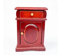 Amagogo Miniature Armoire de Chevet Table de Nuit Commode Meuble de Poupée Bois Poli avec Porte Basse Ouvrante et Tiroir Détails Métal Adapté aux Mini Salons Chambres Miniatures Vitrines