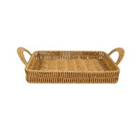 Amagogo Panier Industriel Plateau Tressé Corbeille Rectangulaire Porte-serviteur avec Poignées en PP et Fer à Bords Élevés pour Rangement à Table Cuisine, Moyen Rectangulaire 42x25x5 Cm