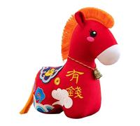 Amagogo Peluche Cheval Mascotte du Nouvel an Chinois 2026, Souvenir et Décoration de la Fête du Printemps, Design Traditionnel avec Clochette, Peluche Douce et Colorée, Rouge Orangé 12 Cm