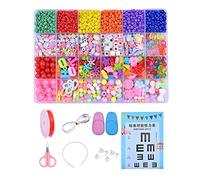 Amagogo Perles colorées lâche Fil élastique Lettre Perles Perles carrées Perle Ronde pour Fournitures d'artisanat Breloques Bandeau Fabrication Bracelet à, Style A