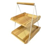 Amagogo Plateau à Fruits décoratif en Bois à Double étage avec poignée, présentoir à gâteaux et à collations pour Restaurant, Maison, hôtel, Vacances, Light Brown S