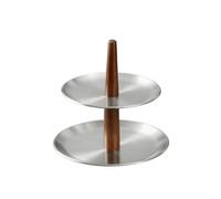 Amagogo Présentoir à Desser à Étages Surélevé Présentoir à Pâtisseries Pied Central Élégant Support Présentation Plateau Rond pr s, Argent, 2-Étages Petit