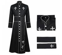 Amagogo Prêtre Croix Ceinture Bouton Polyester Adaptée pour Conventions Spectacles Rassemblements Costumes Reconstitution Historique Halloween, Noir, S
