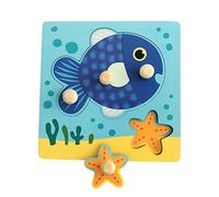 Amagogo Puzzle en Bois de Dessin Animé Fine Motor Shape Matching Game Peg Puzzle for Travel Toddler Birthday Gift, Poisson