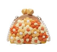 Amagogo Sac à Crochet Floral Petit avec des Perles de Sangle à Mode à bandoulière Portable à bandoulière Portable, Jaune