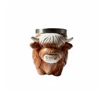 Amagogo Tasse Animale Décorative en Céramique avec Design Structure en Résine et Acier Inoxydable Idéale pour Ajout de Caractère Adaptée à Usage Domestique Bureau Étagère, Bœuf Des Highlands