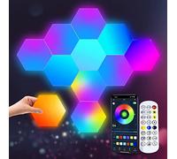 Amailtom Panneau LED RGB,Applique Murale LED Gaming Room Deco App et Télécommande,Setup Gaming Deco Lumière Hexagonales Synchroniser avec la Musique,Géométrie Lampe Ambiance pour Chambre,10 Panneaux