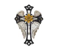 AMAJY Croix d'ailes d'ange avec fleur d'art mural spirituel à suspendre décoration cadeau religieux collection
