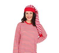 Amakando Bonnet rayé à Pointe pour Femmes & Hommes/Rouge-Blanc/Bonnet à Rayures pour Adultes Gardien de Nuit/Idéal pour Carnaval & Pyjama Party