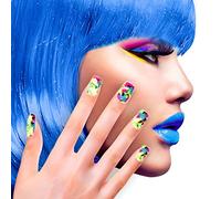 Amakando Faux Ongles Autocollants Fluo | Ongles artificiels années 80 | Ongles artificiels au néon LED Auto-adhésifs | Ongles artificiels pour Personnes âgées