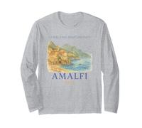 Amalfi Italie Beach Art Graphic Tee Mediterranean Souvenir Manche Longue