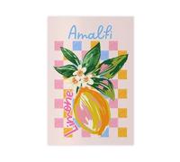 Amalfi Lemons - Impression sur toile colorée rétro méditerranéenne pour décoration de cuisine, chambre à coucher, bureau, chambre, cadeau 50,8 x 76,2 cm (L x l)