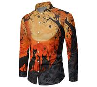 Amalle D'atmosphère Festive Halloween Shirt À Manches Longues, Crâne Monstre Fantôme Casual Hawaii Boutonnée avec Impression 3D Funky Fête Adulte Longues Grande Taille Chemises pour Dansante Soirée