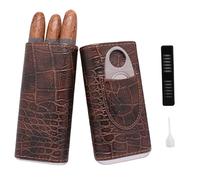 Amancy Étui à cigares en cuir avec doublure en bois de cèdre et coupe en cuir Motif crocodile Noir Marron