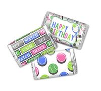 Amanda Creation Let's Make Some Raquette Tennis Party Birthday Party Mini Chocolate Candy Bar Stickers Wraps, 45 étiquettes enveloppantes de 3,6 x 6,6 cm, idéal pour les cadeaux de fête
