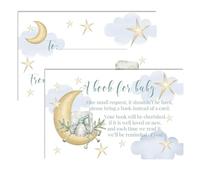Amanda Creation Lot de 20 cartes de demande de livre - Inscription « Over the Moon Bring a Book Insert Request for Baby Shower » - 6,3 x 10,2 cm - Fabriquées aux États-Unis