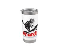 AMANDA - Joli nom de fille avec un chat & un skateboard Gobelet isotherme en acier inoxydable double paroi