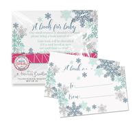 AmandaCreation, cartes à insérer double face en forme de flocon de neige bleu et argenté pour fête prénatale garçon, 6,3 x 10,2 cm, invitez les invités à apporter un livre pour bébé