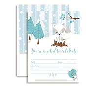 AmandaCreation Lot de 20 cartes d'invitation pour fête d'anniversaire Motif renard arctique 12,7 x 17,8 cm avec vingt enveloppes blanches