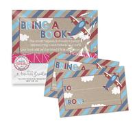 AmandaCreation Lot de 20 cartes double face sur le thème de l'avion pour fête prénatale garçon 6,3 x 10,2 cm invitez les invités à apporter un livre pour le nouveau-né