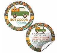 AmandaCreation Lot de 20 étiquettes autocollantes en forme de camionnette pleine de citrouilles sur le thème de l'automne Motif bombes de cacao chaud 40 autocollants ronds de 5,1 cm