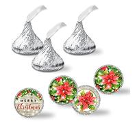 AmandaCreation, Lot de 300 autocollants ronds de fête de Noël enneigé avec poinsettias rouges de 1,9 cm pour baisers en chocolat par AmandaCreation, parfaits pour les cadeaux de fête, les joints d'enveloppe et les sacs à friandises