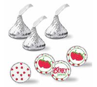 AmandaCreation Lot de 300 étiquettes autocollantes pour anniversaire Motif fraise et baisers de chocolat Taille 1,9 cm