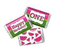 AmandaCreation Lot de 45 étiquettes autocollantes pour 1er anniversaire Motif pastèque Rose 3,6 x 6,6 cm