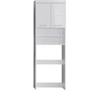 AmandaMandoBea Armoire de toilette avec miroir pour machine à laver, 2 portes, 2 compartiments ouverts, blanc, blanc brillant.