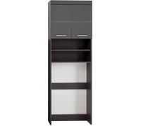 AmandaMandoBea Armoire de toilette avec miroir pour machine à laver, 2 portes, 2 compartiments ouverts, gris, gris agave brillant.