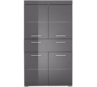 AmandaMandoBea Armoire murale de rangement pour salle de bain, 1 tiroir, 4 portes, gris, gris agave brillant.